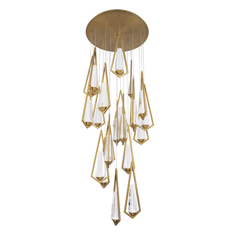 Devotion Crystal LED Multi-Light Pendant, 21 Lights, Aged Brass, 18" H x 26" W x 26" D