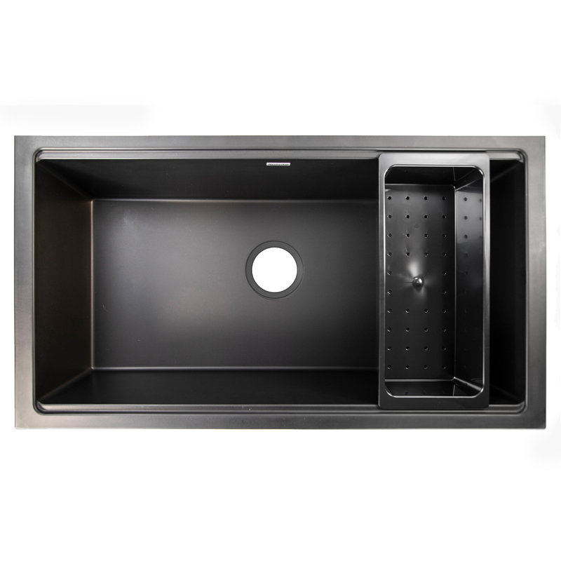 Plymouth 33.75'' L Undermount Single Basin Kitchen Sink, Matte Black