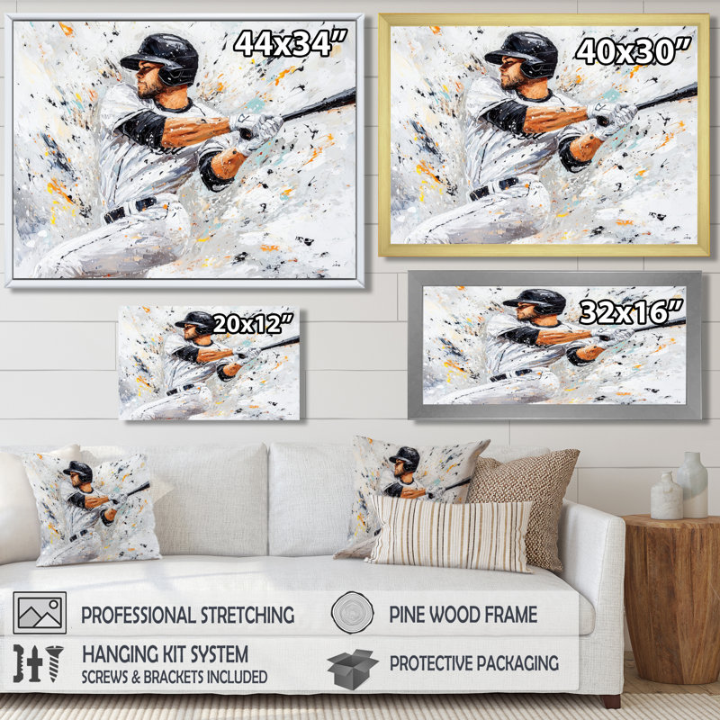 Baseball Player Action III - Sport Baseball Wall Art, Reproduction encadrée d'une seule photo sans pass, Noir