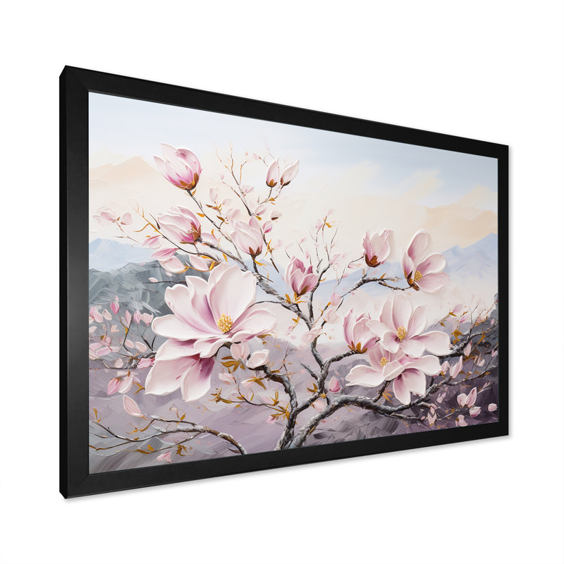 Fleurs de magnolia roses II sur toile, H 30 po x l 40 po x P 1,5 po, Cadre simple noir