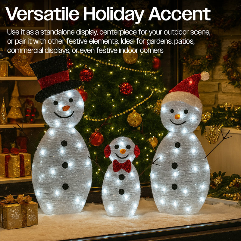 Festive Set of 3 Snowmen 80 Leds
