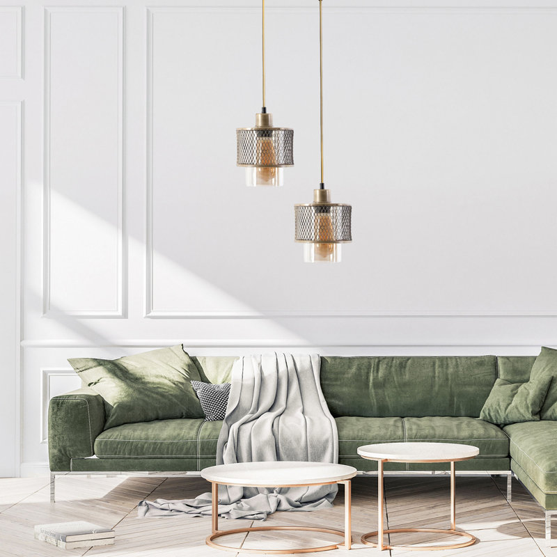 Luminaire suspendu tambour à 2 lumières Wasser, Cuivre