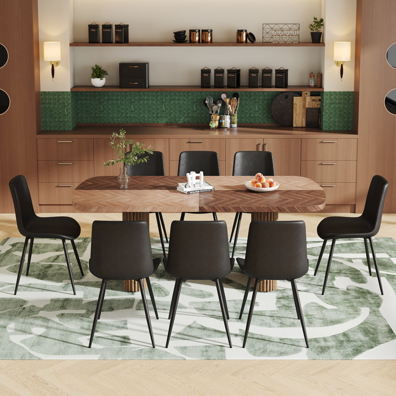 Grande table de salle à manger de style campagnard à double piédestal robuste, Noir, 9 pièces : table, 8 chaises