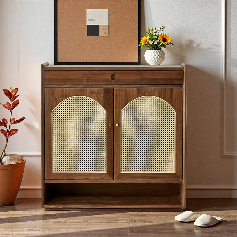 Italian style minimalist modern shoe cabinet, Dark Brown Wood