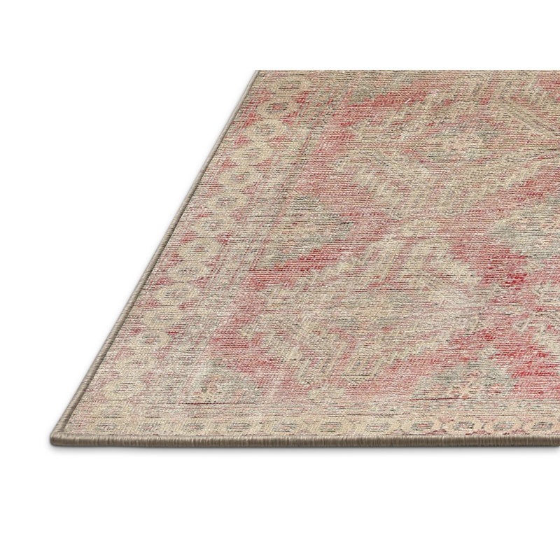 Tapis géométrique beige / rouge / vert, Rectangle 5 pi x 8 pi
