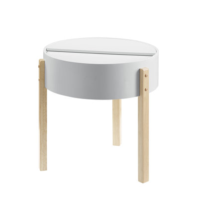 White & Natural Round End Table
