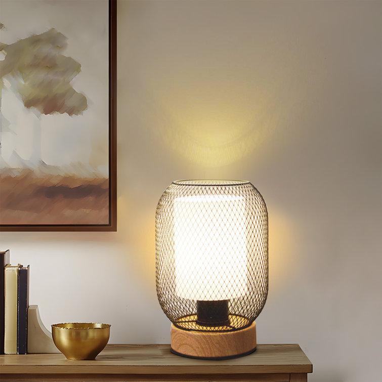 Damar 9" Acrylic Table Lamp with Wooden Base