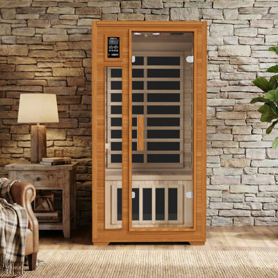 1-Person Indoor Low EMF Infrared Sauna with 6 Mica Heaters, Bluetooth & Chromotherapy Lights