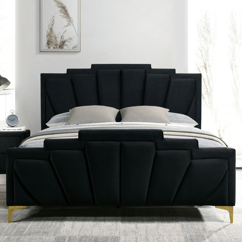 Structure de lit en flanelle Glam Classic, Noir, Grand lit