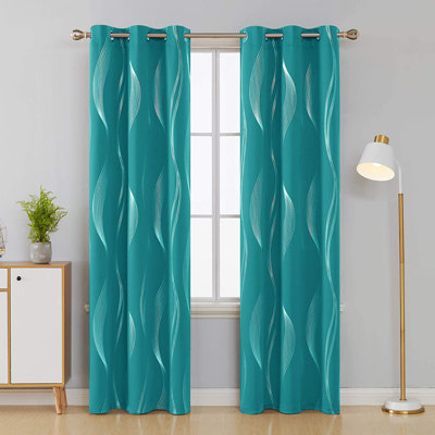 Spurgh Sliver Wave Foil Print Blackout Thermal Grommet Curtain Panels (Set of 2)