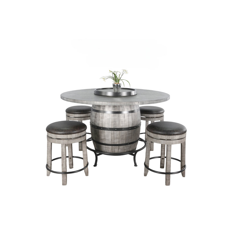 54" Round Wine Barrel Pub Table Set, Gray