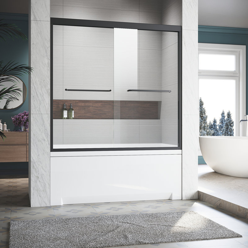 Semi Frameless Double Sliding Bathtub Door with Clear Tempered Glass