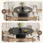 Ensemble de table de salle à manger moderne extensible pour 4 à 11 personnes avec rangement caché, table convertible ronde à ovale et chaises rembourrées en tissu-133948229-133948227
