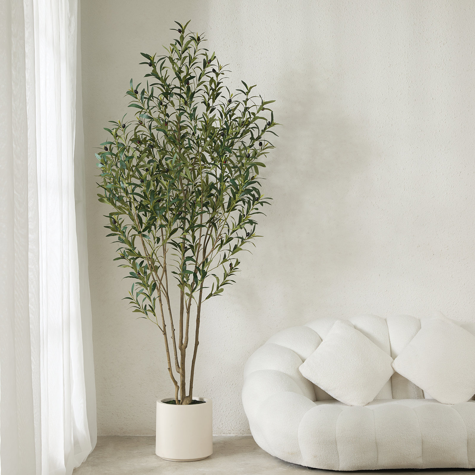 George Artificial Olive Tree in Round Planter, UV Protected Faux Olive Tree for Indoor Home Decor, 84" H x 28" W x 28" D