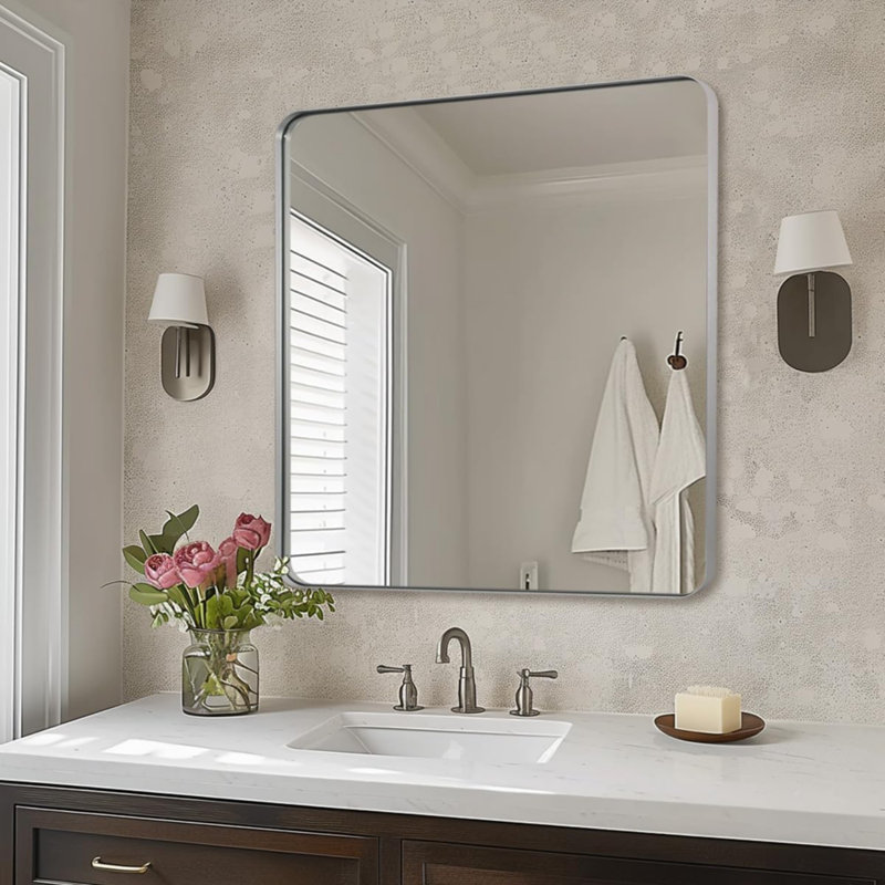 Miroir rectangulaire en acier inoxydable Inse, Nickel brossé, 40 po x 36 po