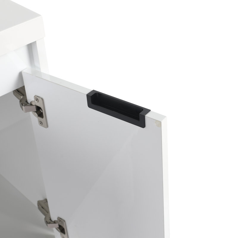 Ensemble de meuble-lavabo flottant blanc brillant 36 po avec lavabo en résine, 2 portes à fermeture en douceur et armoire latérale, contreplaqué (emballage KD)