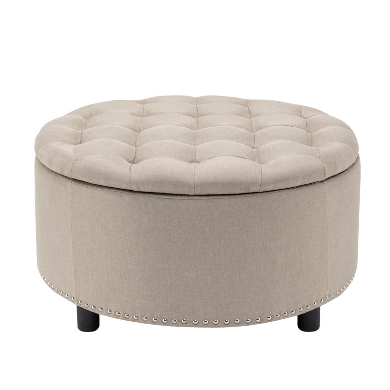 Alessandro Fabric Upholstered Storage Ottoman, Beige Polyester Blend