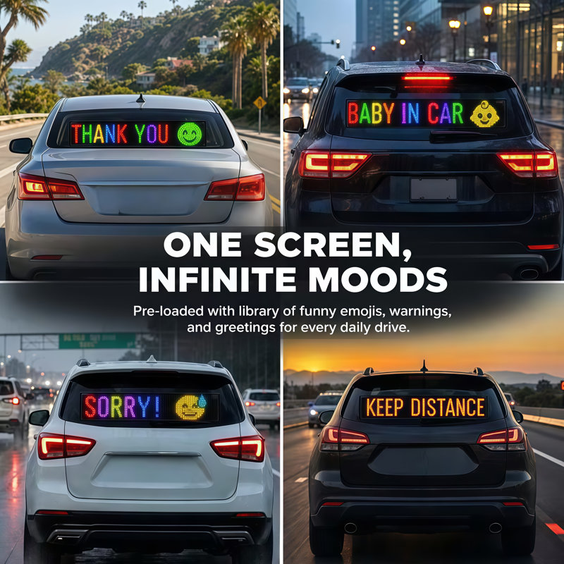 Panneau DEL programmable et flexible pour voiture, affichage DEL RVB pixel contrôlable par application, panneau DEL animé à défilement de texte alimenté par USB avec télécommande pour lunette arrière de voiture