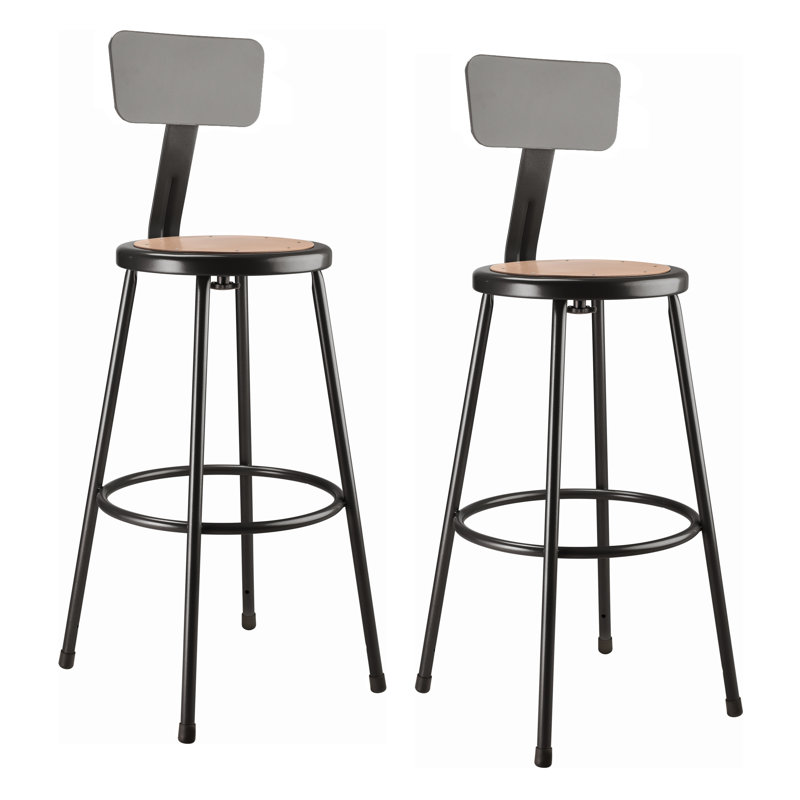 Tabouret en acier robuste avec dossier, Noir, 45"