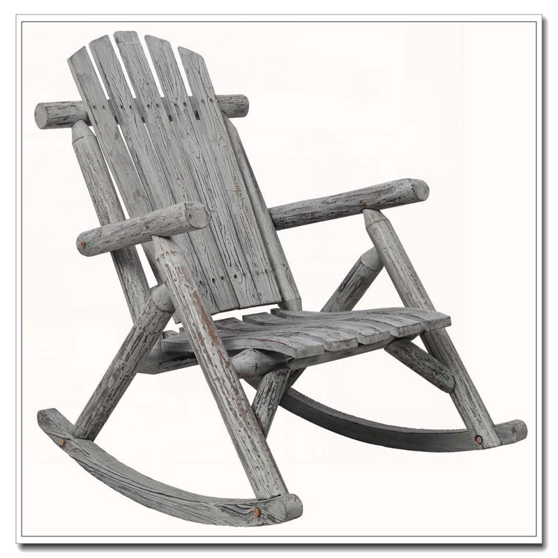 Chaise berçante en bois avec design ergonomique et dossier haut, Gris clair