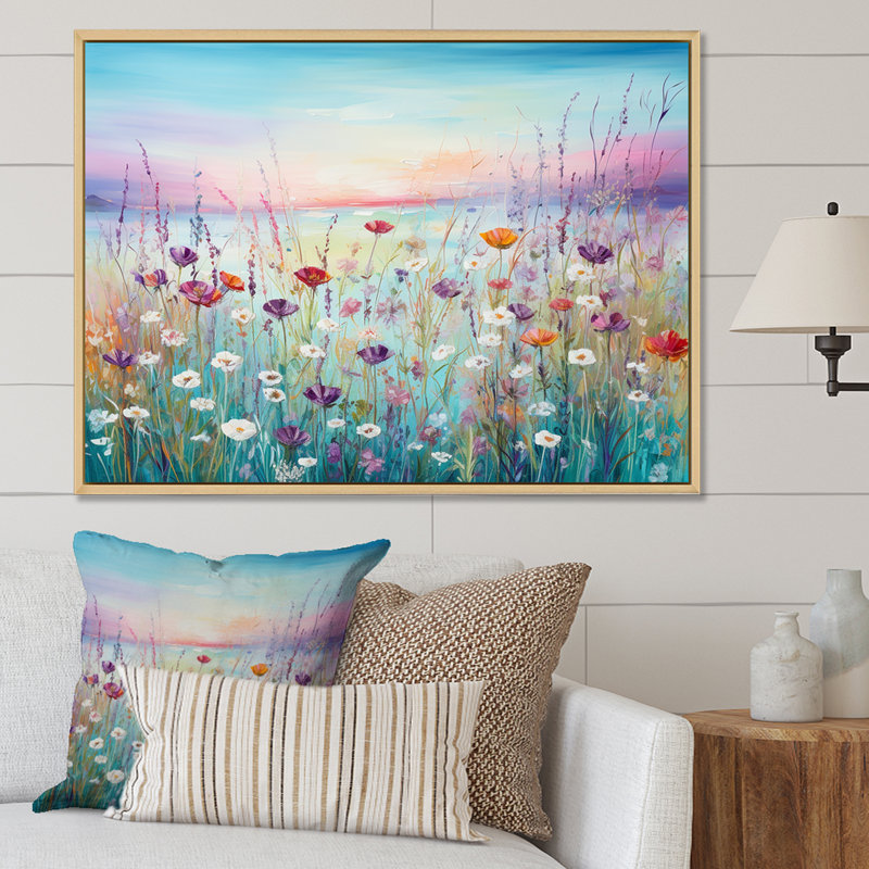 Fleurs sauvages Meadows II sur toile, Cadre flottant blanc, H 34 po x l 44 po x P 1,5 po