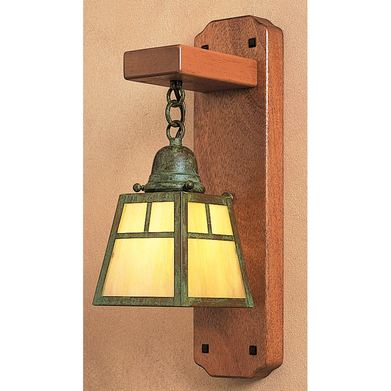 A-line 1 - Light Armed Sconce, Verdigris Patina, Yes, Gold White Iridescent