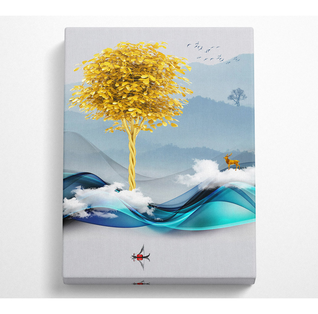 Gold Tree Waves Canvas Druck