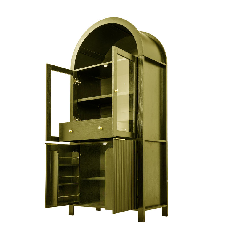Vitrine 70 po de hauteur arquée avec portes en verre, Vert