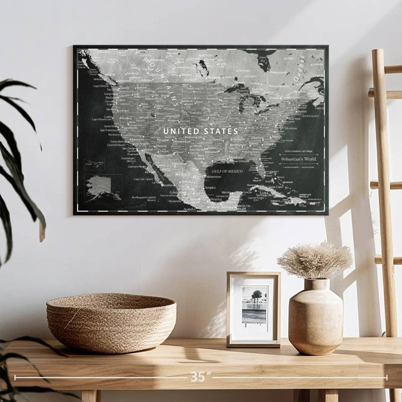 Carte des États-Unis avec punaise noire personnalisée, H 16 po x l 24 po, Oui
