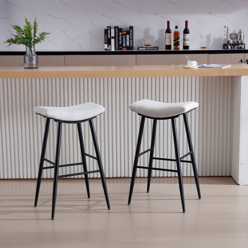 Angela Bar Stools Set of 2, Bar Stool (30.7" Seat Height), Beige, 2