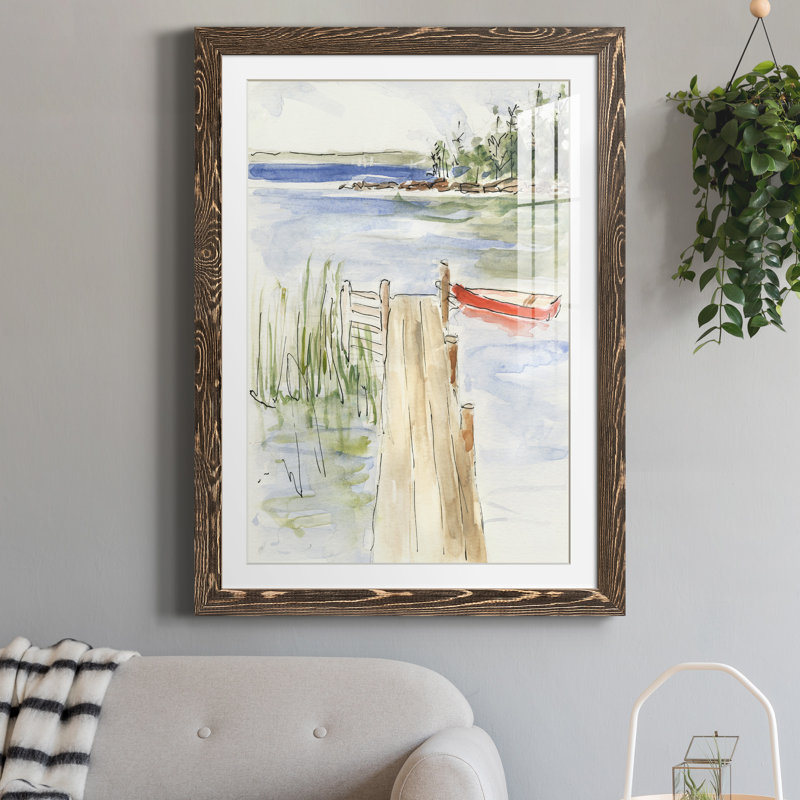 «Sketchy Pier» - peinture encadrée, H 37,5 po x l 27,5 po x P 1,5 po, Papier, cadre noyer