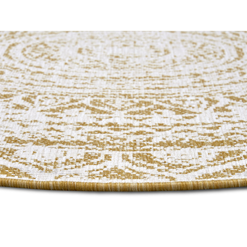 Reversible Flatweave Ocher/Off White Rug, Round 200cm