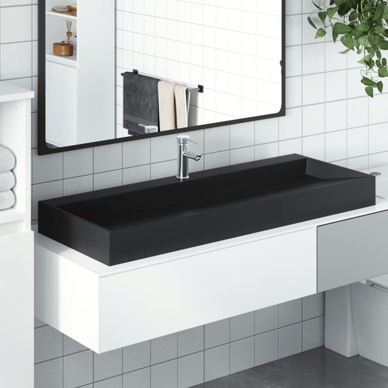 Wash Basin Mineral Cast/Marble Cast, 11cm H  x 120cm W  x 120cm D, Matte Black