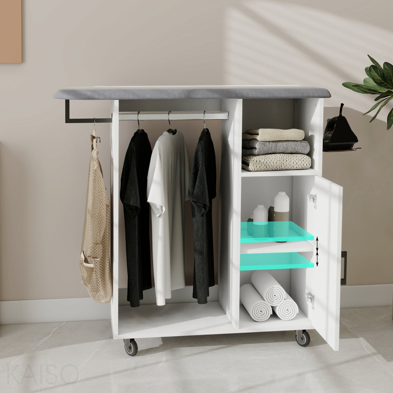 Chariot à repasser avec planche à repasser roulante, armoire à repasser polyvalente avec roues, solution de repassage compacte