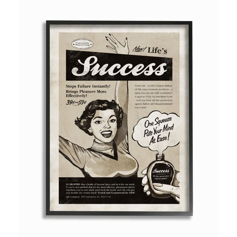 «Succès vaporisateur comique rétro» par Ester Kay, impression sur toile, H 20 po x l 16 po, Giclée encadrée noir minuit