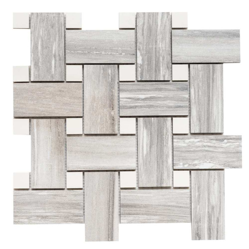 Stately Basketweave 13" x 13" Porcelain Mosaic Floor and Wall Tile, Gray