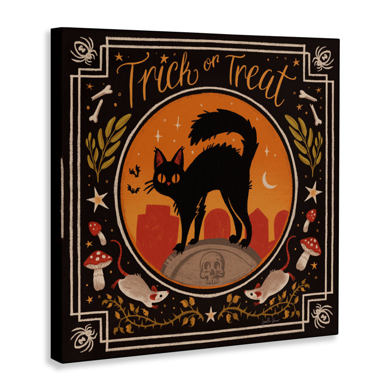 Toile «Trick Or Traite Cat & Rats», conception par Janelle Penner, H 17 po x l 17 po