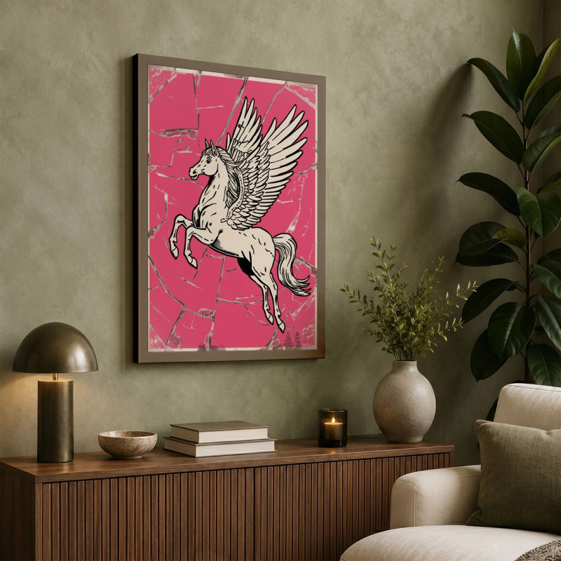 Pegasus in Flight Retro - Wrapped Canvas, 36x24 - 91.4 x 61.0 cm, Teal Border