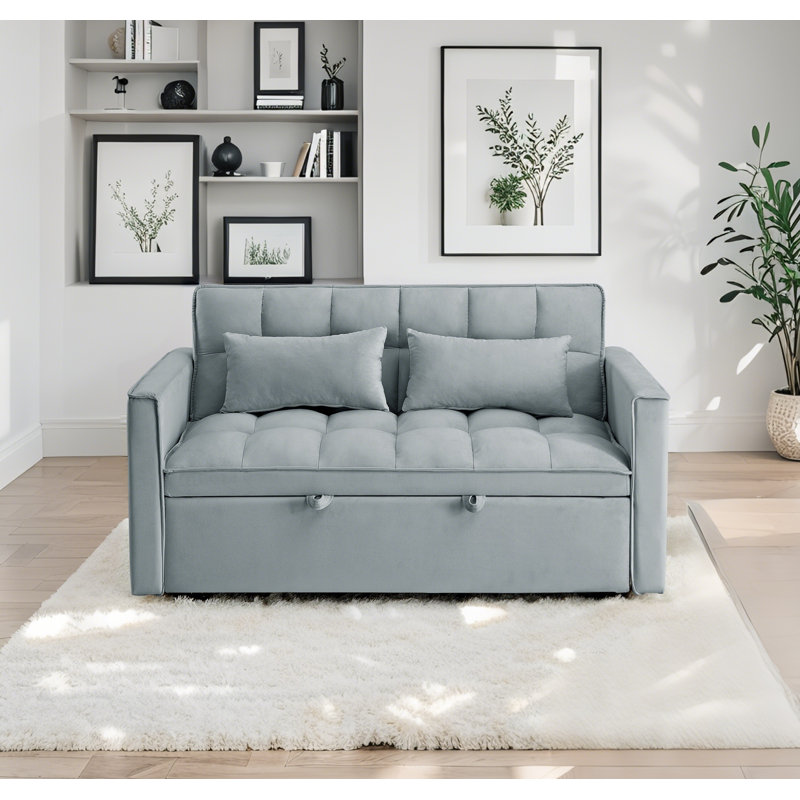 Canapé-lit polyvalent en velours pliable 54,33 po - 3 positions réglables avec 2 coussins moelleux, Gris clair