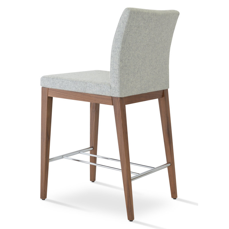 Tabouret de comptoir en bois massif 24 po Aria, Cuirette - Gris clair, Noyer