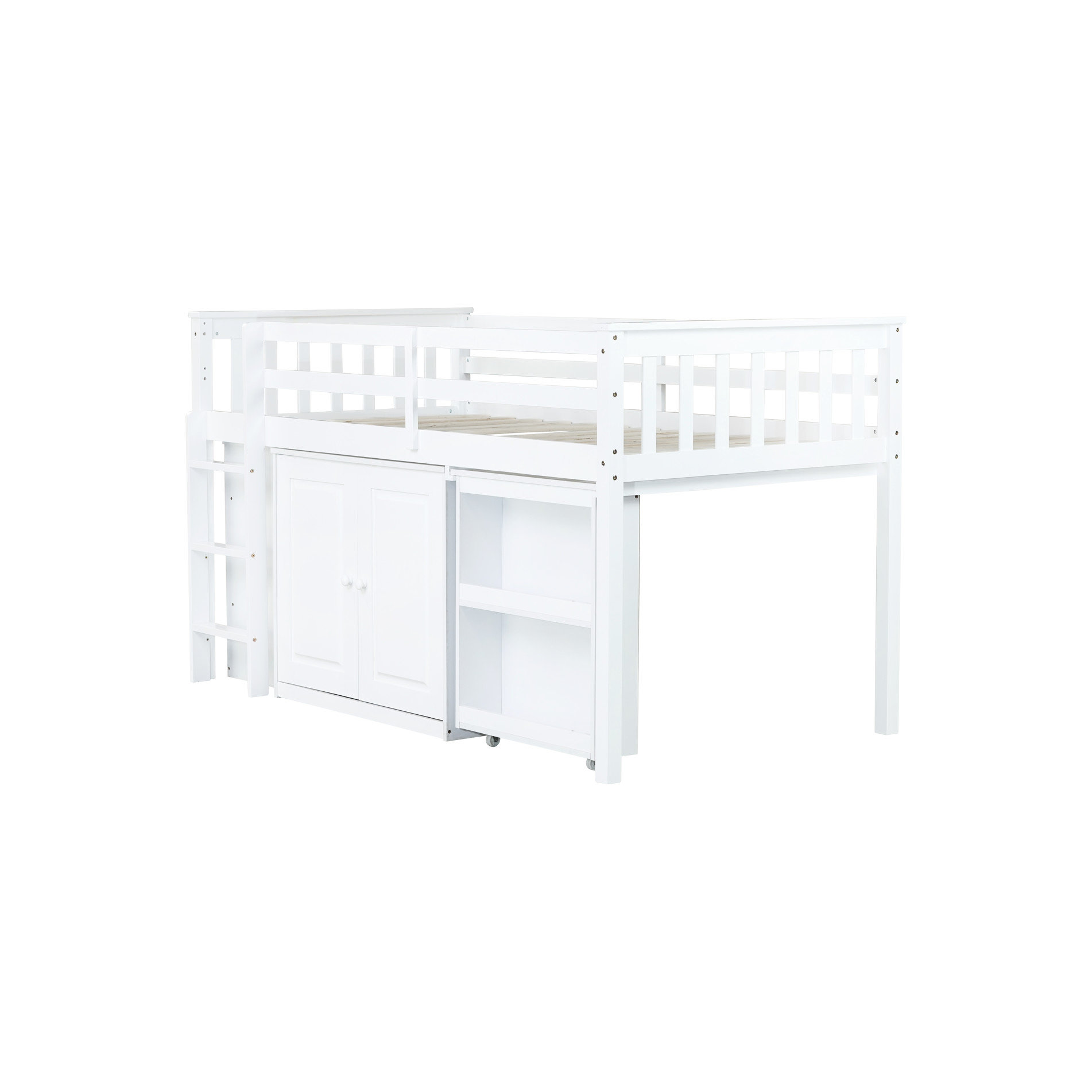 Latitude Run® Rubber Wood Twin Loft Bed With Pull-Out Desk And ...