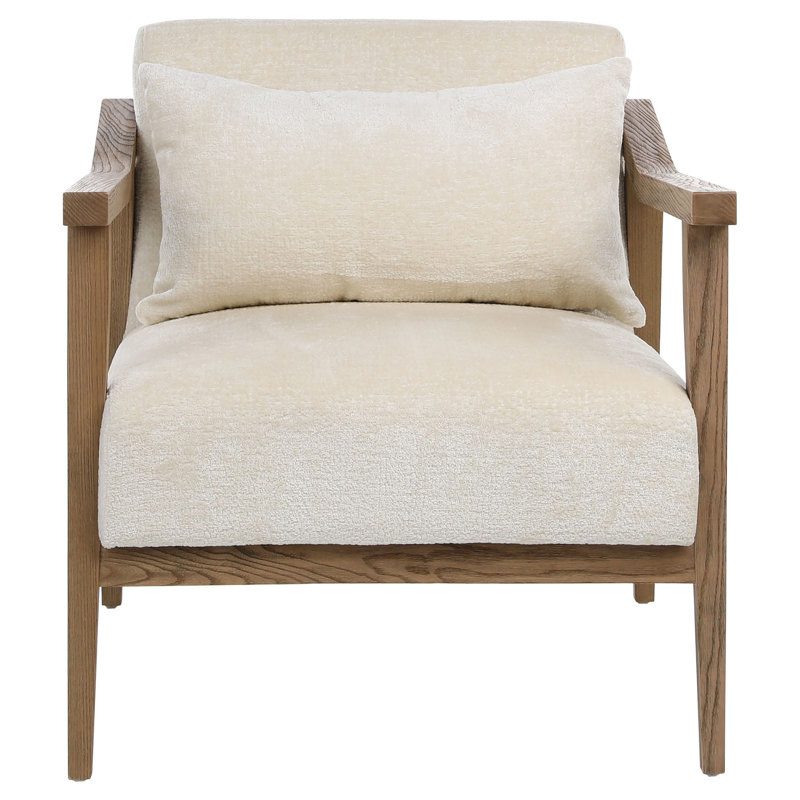 Branson Rubberwood and Poly Upholstered Armchair, Beige Velvet