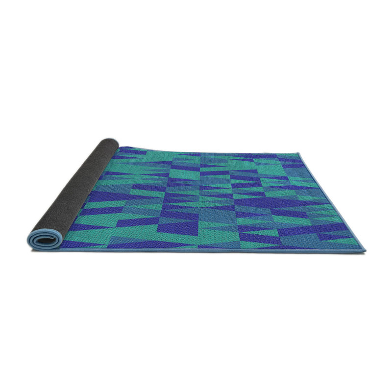Tapis bleu à motif géométrique, Rond 8 pi