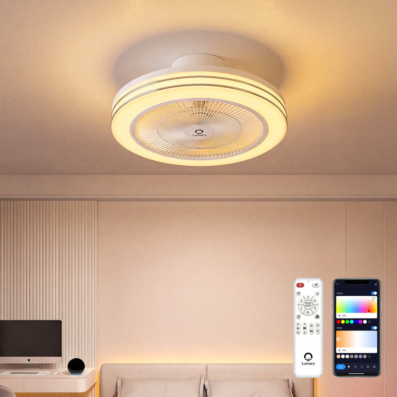 Lumary 18" Smart WiFi & Bluetooth Ceiling Fan with Light, RGBAI Flush Mount Ceiling Fan, 6 Speeds, Compatible with Alexa, Google Assistant, Remote Control