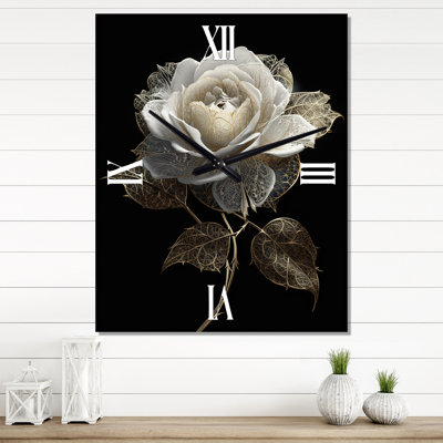 Retro White Rose Portrait - Rose Wall Clock