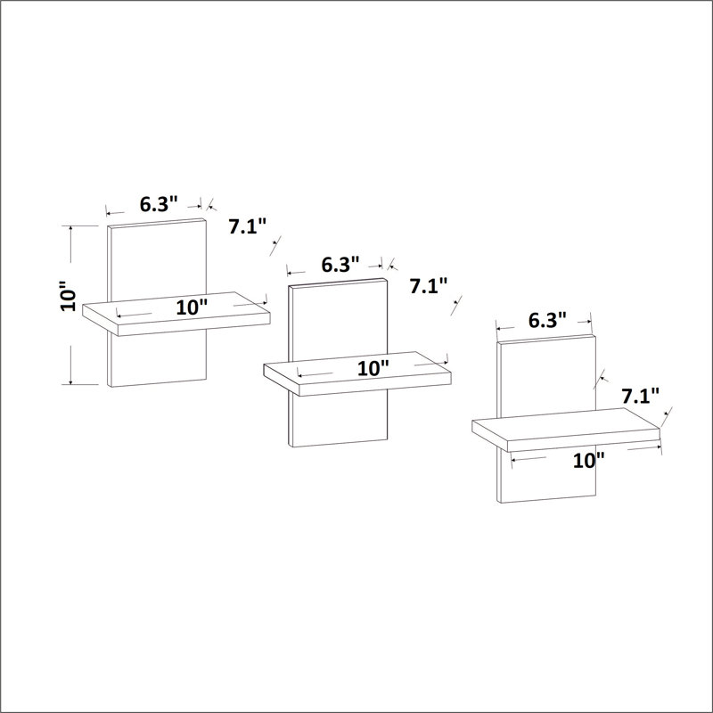 Concezio 3 Piece Floating Shelf, White