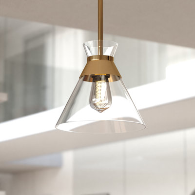 Tekeira 1L Gold Brass Mid-Century Modern Pendant Light Clear Glass