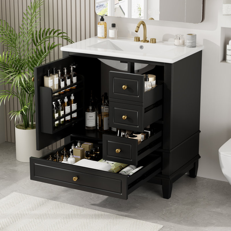 Meuble-lavabo 30 po avec lavabo en céramique, Noir