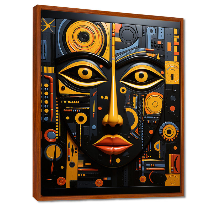 «Lashonne African Tribal Rhythms II», art africain sur toile, H 44 po x l 34 po, Reproduction avec cadre flottant, Brun