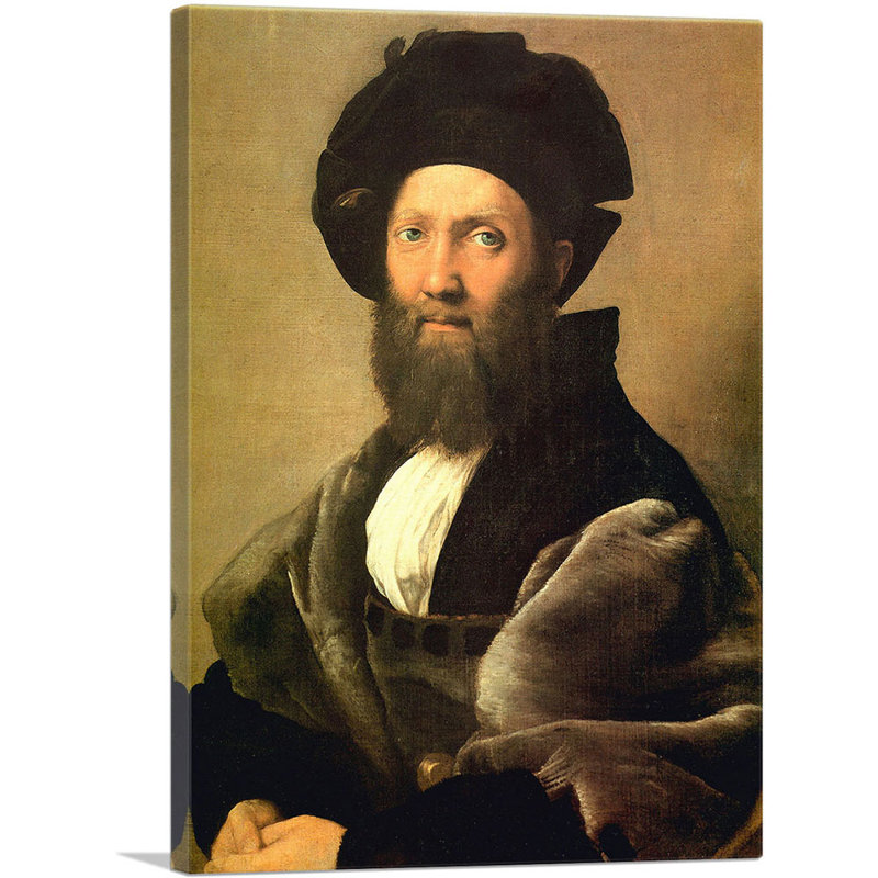 Portrait de Baldassare Castiglione 1515 par Raphael - reproduction d'art sur toile tendue, H 18 po x l 12 po x 1,5 po